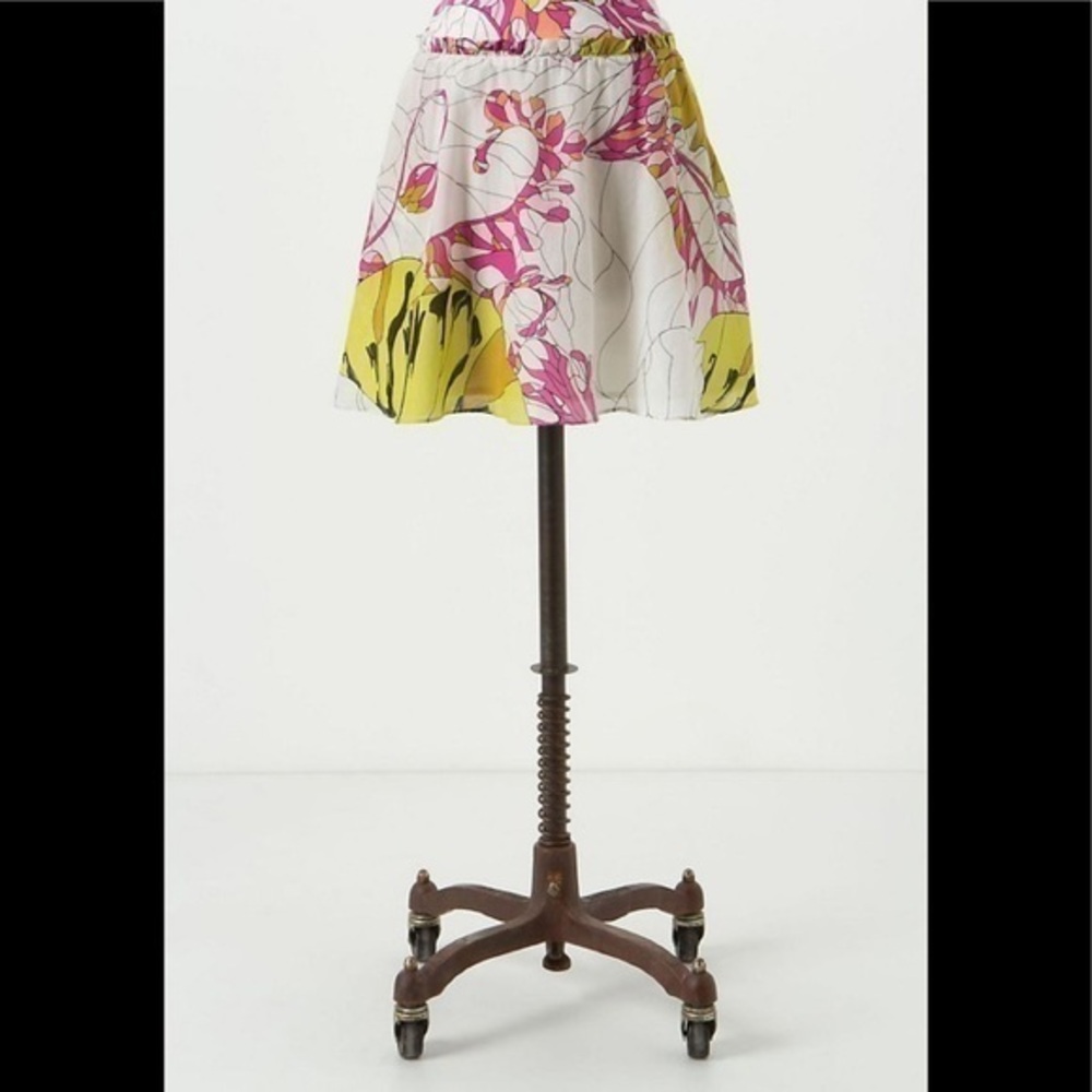 Anthropologie White Floral A-Line Skirt with Pink and Yellow Print